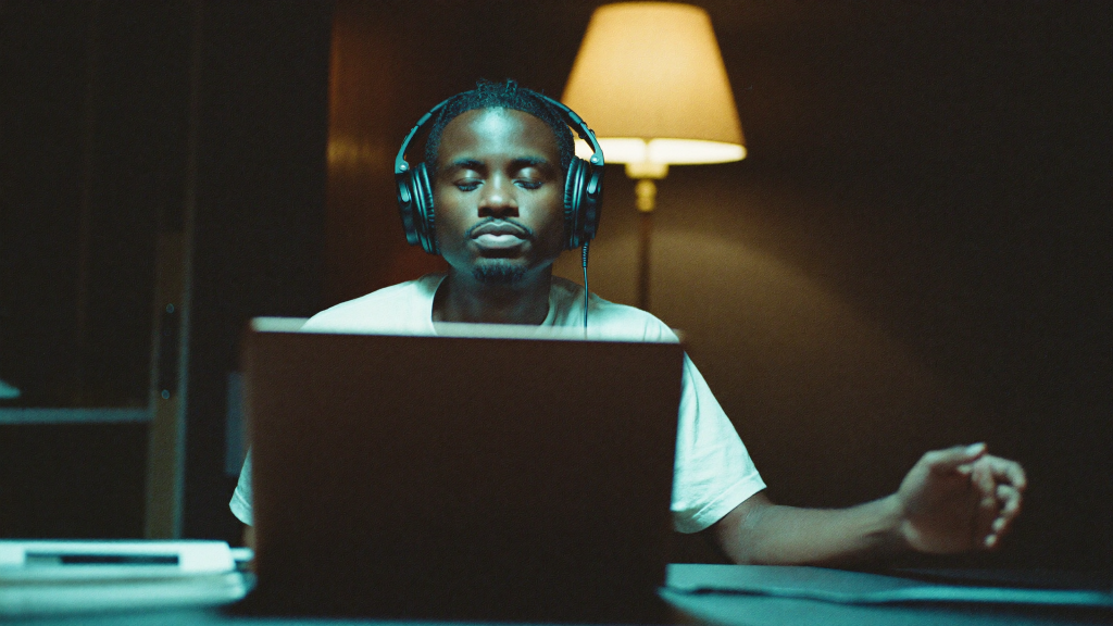 Best Studio Headphones for Mixing Under $200 (2026) 6 Independent artist mixing at a home studio desk at night wearing studio headphones
